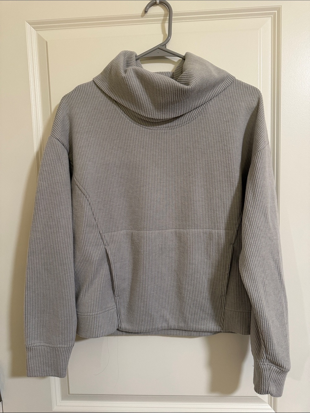 Zobha Ribbed Cowl Neck Sweater - Light Gray